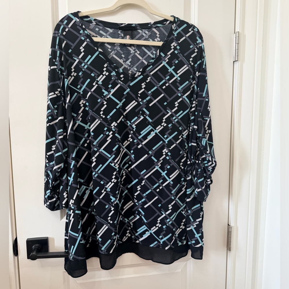 Lane Bryant Black and Blue Patterned Blouse